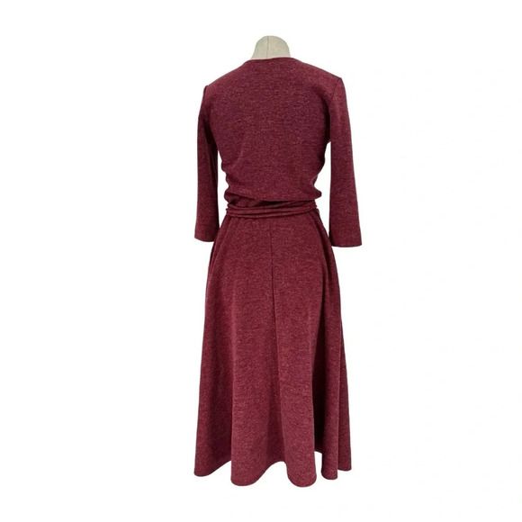 Christine Alcalay Small Wrap Sweater Dress Burgundy Midi Length Pockets - Picture 8 of 14